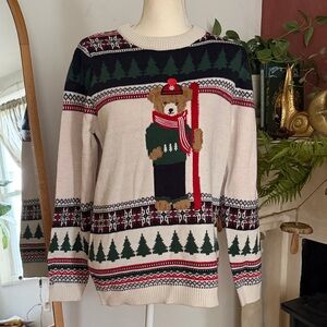 Primark adorable cozy Festive Bear Sweater Green and Cream